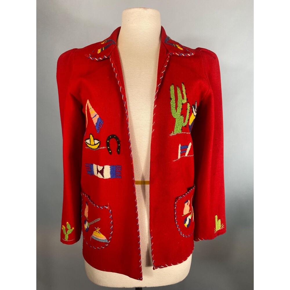 1950s Hand Embroidery Wool Felt Mexican Souvenir Jacket